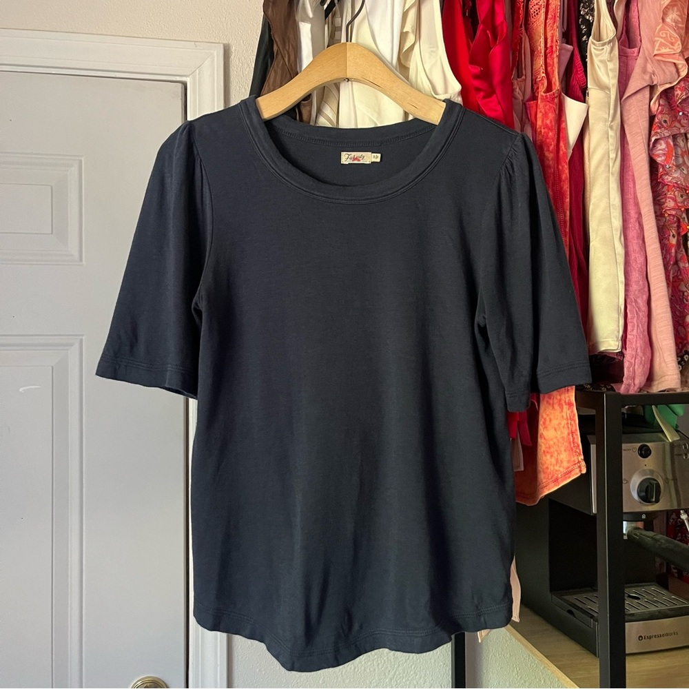 FAHERTY navy‎ blue Pima cotton modal blend crew neck short sleeve T-shirt